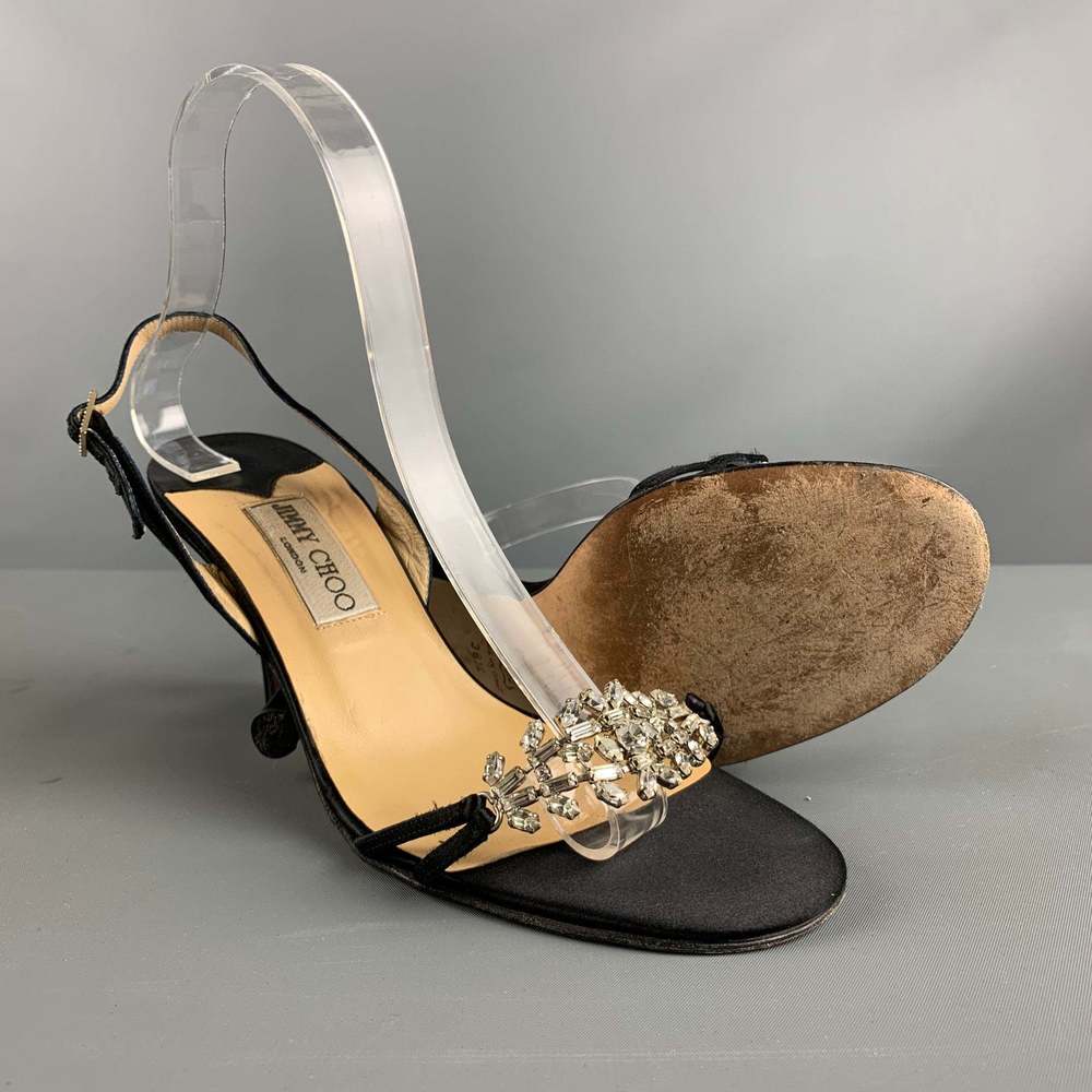 JIMMY CHOO Black Satin Embellishment Slingback Sandals - Picture 5 of 8